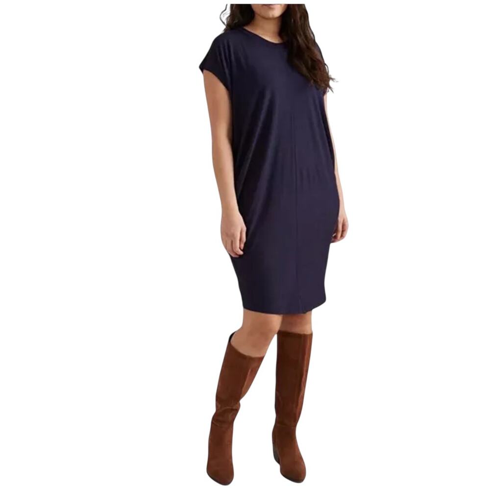 NEW Universal Standard Carrea Relaxed Liquid Jersey Dress Navy Blue Size 14-16